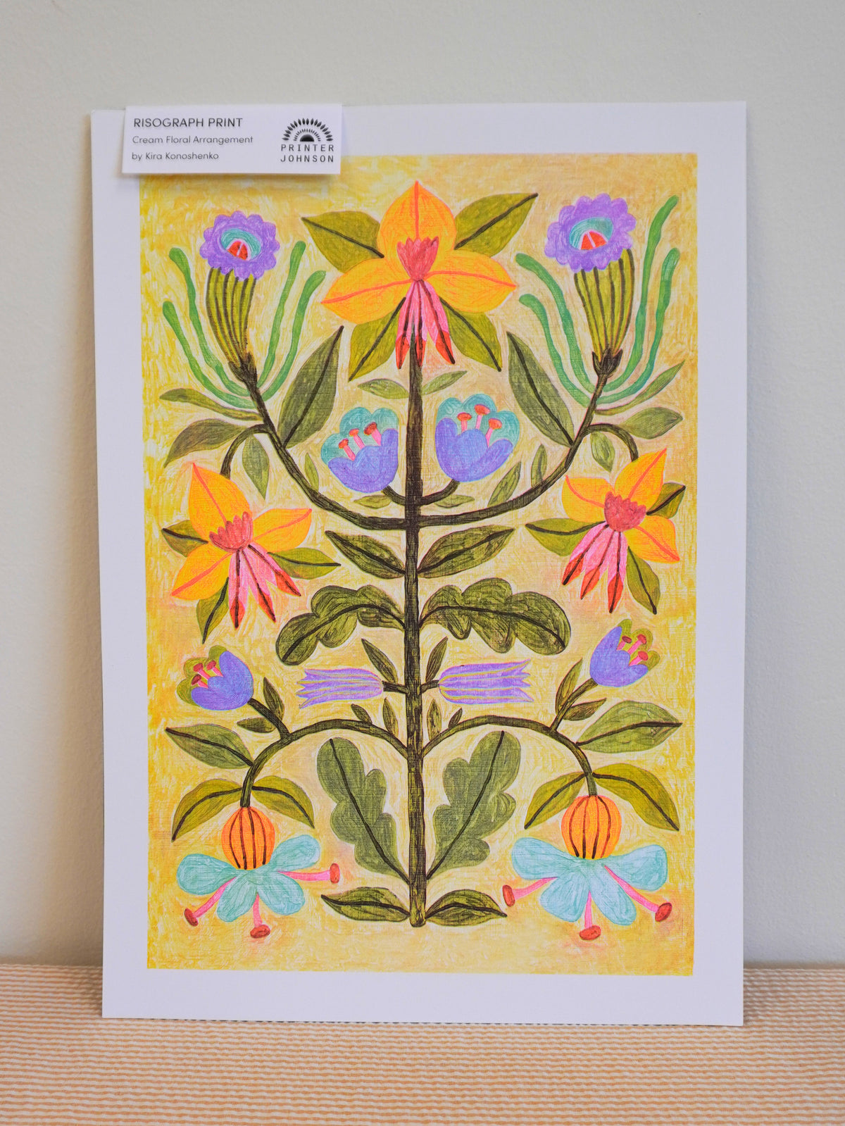 cream floral arrangement - A3 risograph print