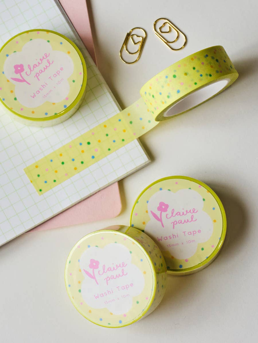 yellow funfetti polka dots washi tape