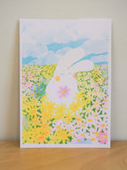 bunny flowers risograph print