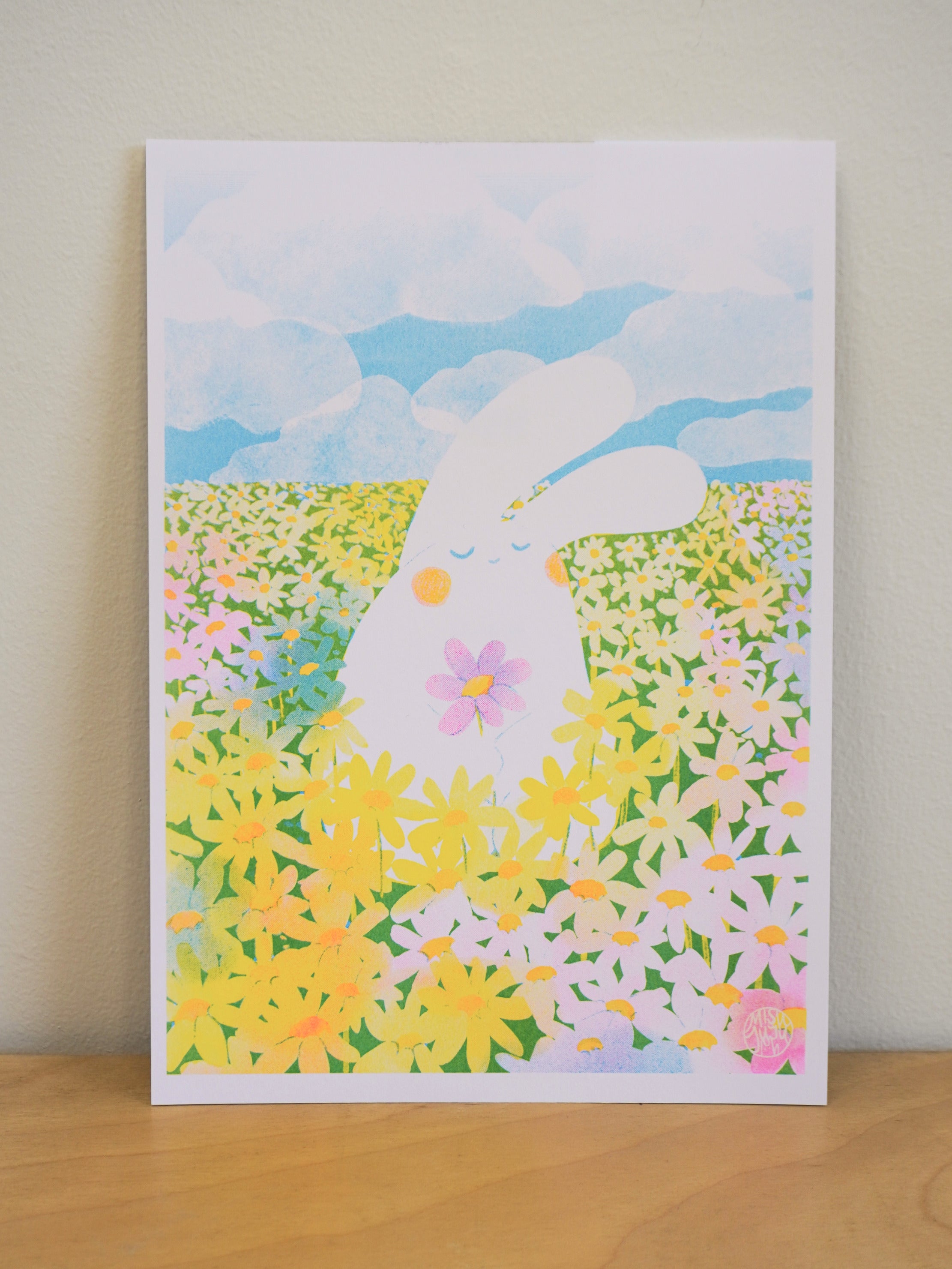 bunny flowers risograph print