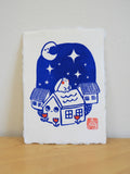 rooftop lino print