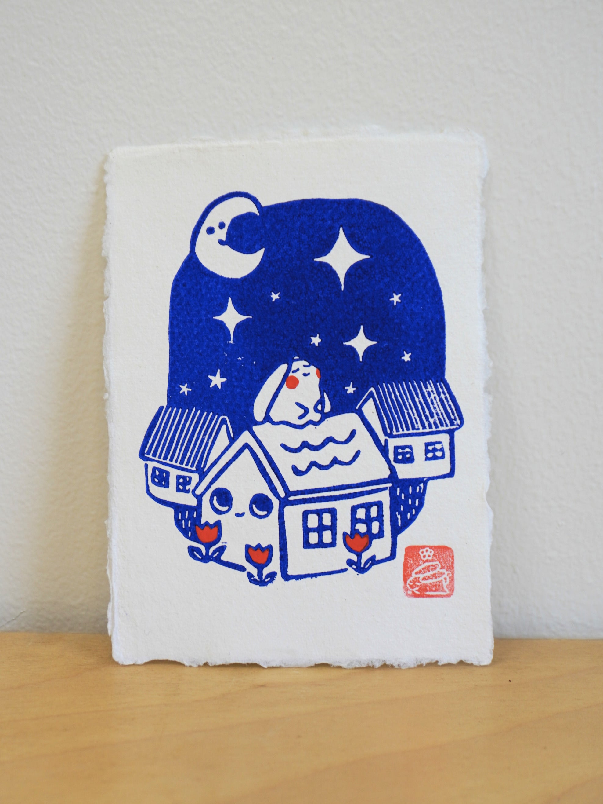 rooftop lino print