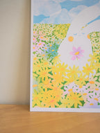 bunny flowers risograph print