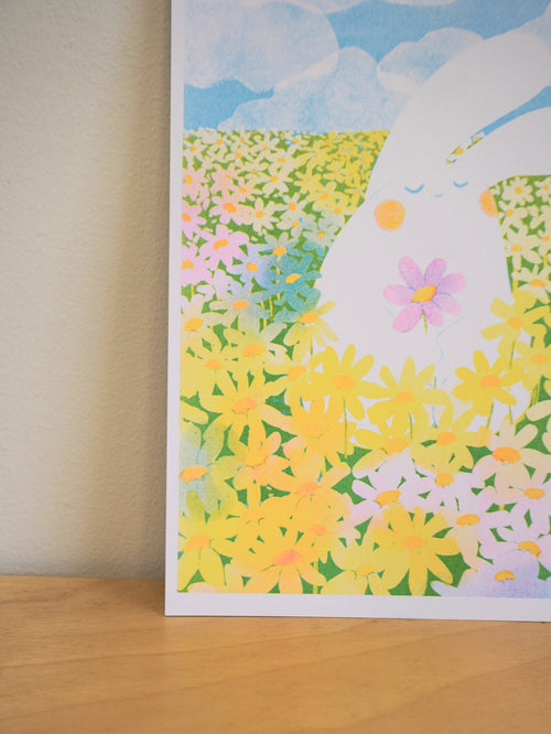 bunny flowers risograph print