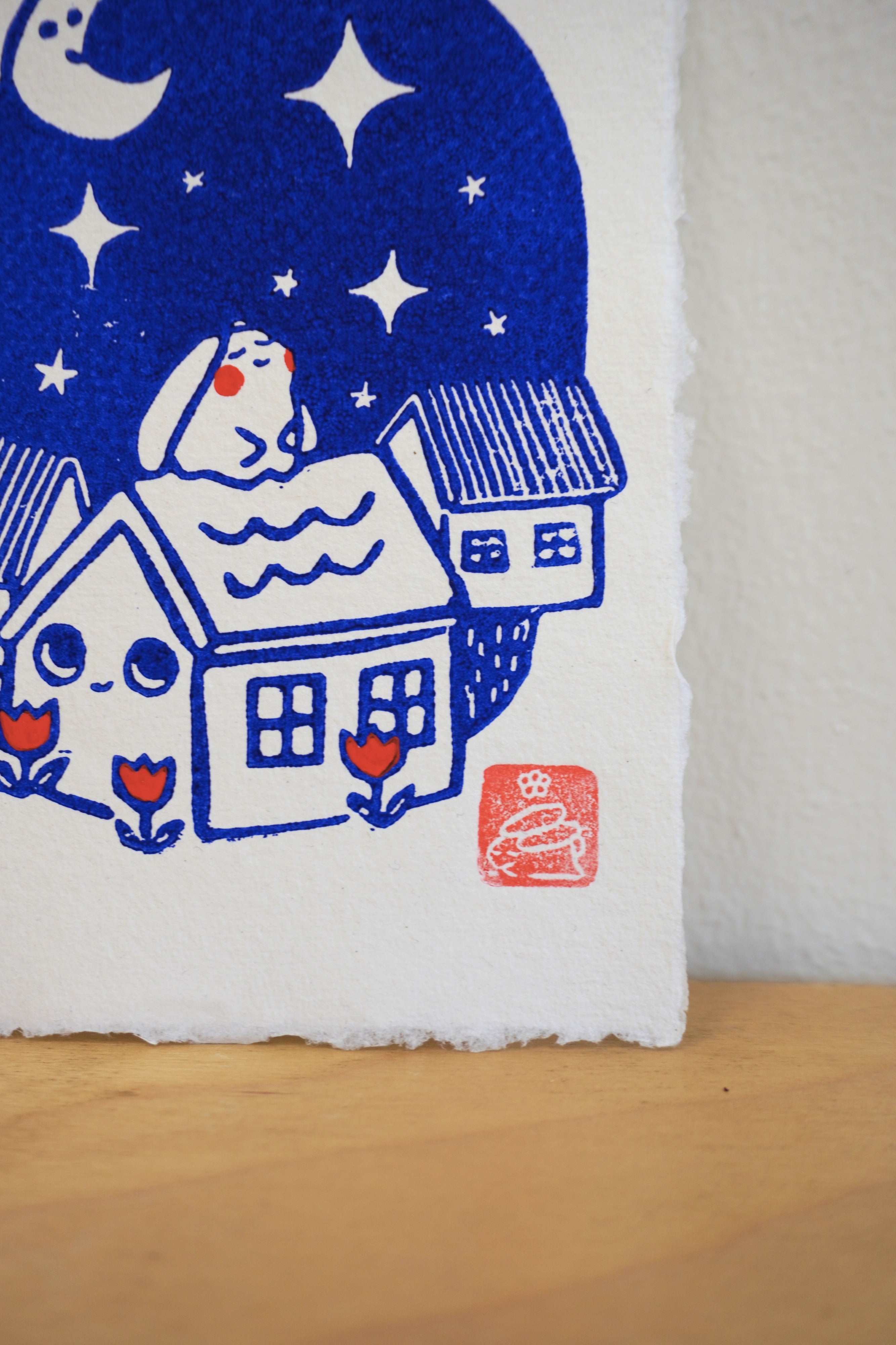 rooftop lino print