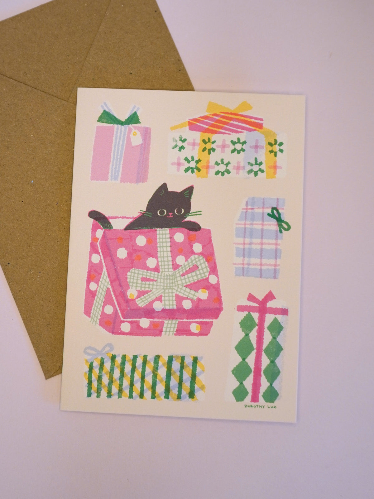 kitty & gift boxes - greeting card