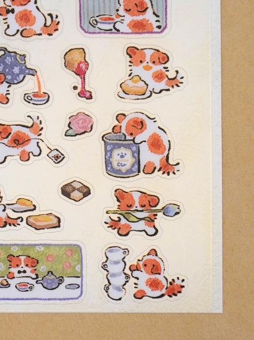 black tea puppy's tea party sticker sheet