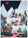 print of hot spring dog, grass patch and night sky
